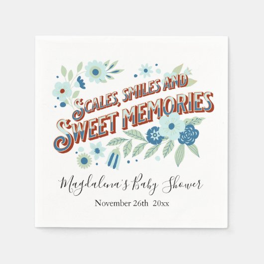 ブルーターコイズグリーンフラワードラゴンベビーシャワー スタンダードカクテルナプキン (正面)