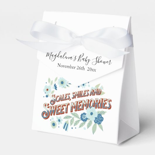 ブルーターコイズグリーンフラワードラゴンベビーシャワー フェイバーボックス (正面サイド)