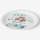 ブルーターコイズグリーンフラワーママになる ペーパープレート (アングル)