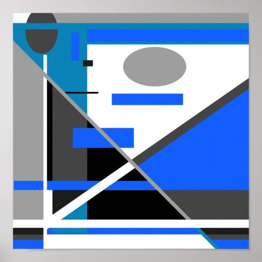 ブルーターコイズグレー白黒ジオメトリックMXMルック ポスター (正面)