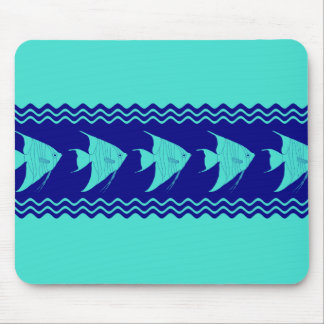 ブルーターコイズコースタルアンジェフィッシュストライプズ マウスパッド