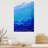 ブルーターコイズシルバーマーブル抽象芸術アート ポスター (キッチン)