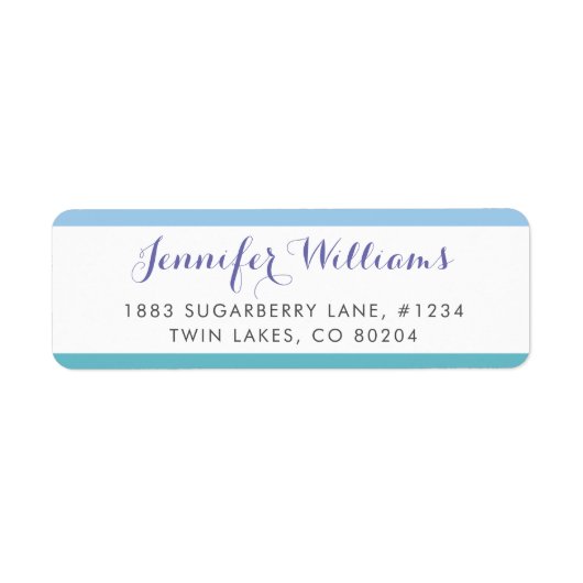 ブルーターコイズストライプモダン差出人住所ラベル ラベル (正面)