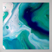 ブルーターコイズスワーズマーブルアート抽象芸術 ポスター (正面)