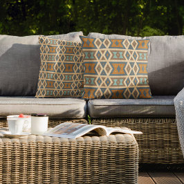 ブルーターコイズティール（緑がかった色）テラコッタブラウントリバルアート アウトドアクッション