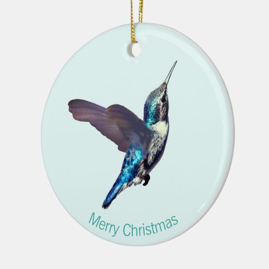 ブルーターコイズハミングバードオンライトブルー セラミックオーナメント (左)