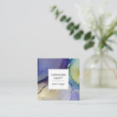 ブルーターコイズパープル金ゴールド抽象芸術液芸術 スクエア名刺 (スタンド正面)