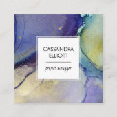ブルーターコイズパープル金ゴールド抽象芸術液芸術 スクエア名刺 (正面)