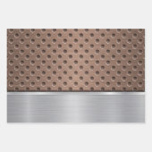 ブルーターコイズブラウンシルバーメタルルック ラッピングペーパーシート (正面3)