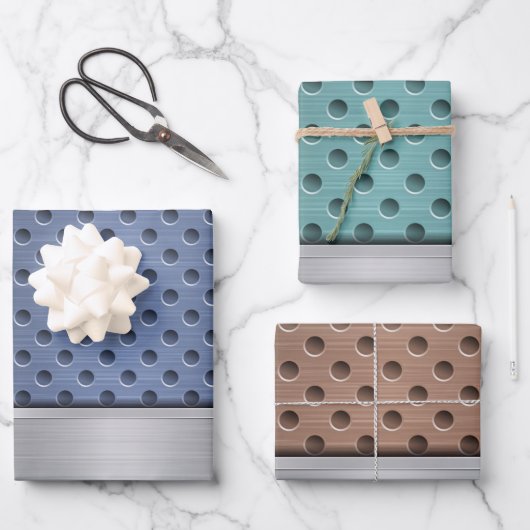 ブルーターコイズブラウンシルバーメタルルック ラッピングペーパーシート (正面)
