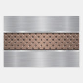 ブルーターコイズブラウンシルバーメタルルック ラッピングペーパーシート (正面3)