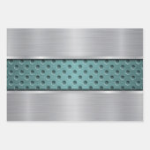 ブルーターコイズブラウンシルバーメタルルック ラッピングペーパーシート (正面2)