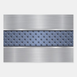 ブルーターコイズブラウンシルバーメタルルック ラッピングペーパーシート