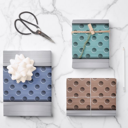 ブルーターコイズブラウンシルバーメタルルック ラッピングペーパーシート (正面)