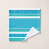 ブルーターコイズホワイトストライプズ バスタオルセット (ウォッシュタオル)