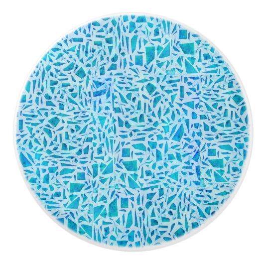 ブルーターコイズモザイクガラスタイルモダンシック セラミックノブ (正面)