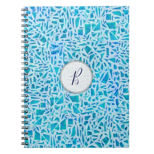 ブルーターコイズモザイクガラスタイルモダンシック ノートブック (正面)
