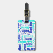 ブルーターコイズ多言語感謝状Wordコラージュ ラゲッジタグ (正面縦)