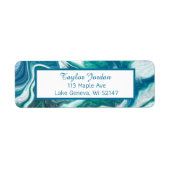 ブルーターコイズ大理石流体アートラパーソナライズされたベル ラベル (正面)