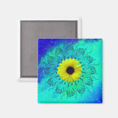 ブルーターコイズ星空銀河系マンダラとヒマワリ マグネット (正面/裏面)