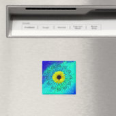 ブルーターコイズ星空銀河系マンダラとヒマワリ マグネット (インサイチュ (食洗機))