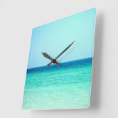 ブルーターコイズ海ウォールクロック スクエア壁時計 (傾斜)