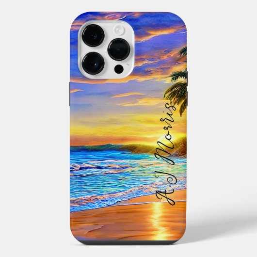 ブルーターコイズ海サンセット iPhoneケース (裏面)