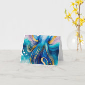 ブルーターコイズ金ゴールドタコ空白のグリーティングカード カード (黄色い花)