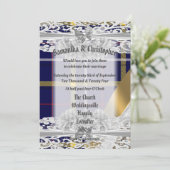 ブルータータンチェックの結婚プレイドレースの写真招待 招待状 (スタンド正面)