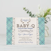 ブルータータンチェックカップルベビーシャワーfor Boy 招待状 (スタンド正面)