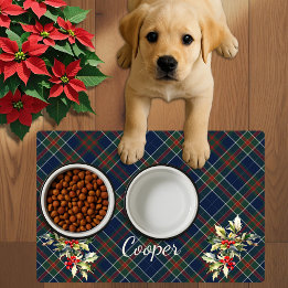 ブルータータンチェックプレイドクリスマスホリー名犬 ラミネート プレート