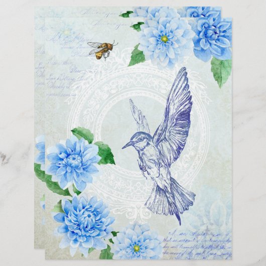 ブルーダかわいらしリア&ハミングバードスクラップブック紙 (正面/裏面)