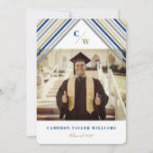 ブルーダイアゴストライプルモダンズ卒業パーティー 招待状 (正面)