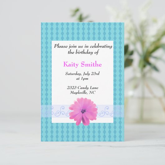 ブルーダイアモンズおよびフローラ誕生日招待状 招待状 (スタンド正面)