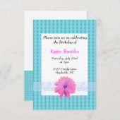 ブルーダイアモンズおよびフローラ誕生日招待状 招待状 (正面/裏面)