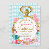 ブルーダイアモンドウォッチアリスインオネダーランド誕生日 招待状 (正面/裏面)