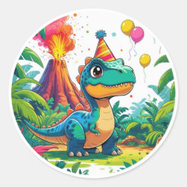 ブルーダイノサロイド誕生日ステッカー ラウンドシール