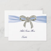 ブルーダイヤモンドのリボン ウェディング テーブル プレイスクカード 招待状 (正面/裏面)