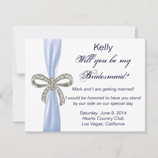 ブルーダイヤモンドの弓の結婚式のブライズメイドのカード 招待状 (正面)