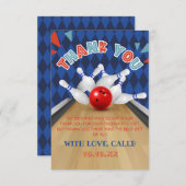 ブルーダイヤモンドストライプボーリングレッツストライク誕生日 サンキューカード (正面/裏面)