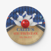 ブルーダイヤモンドストライプボーリングレッツストライク誕生日 ペーパープレート (正面)