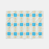 ブルーダイヤモンドターコイズクリーム幾何学芸術 フリースブランケット (正面(横))