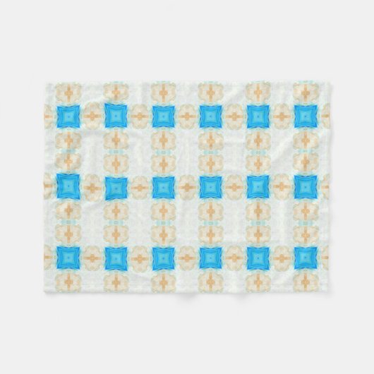 ブルーダイヤモンドターコイズクリーム幾何学芸術 フリースブランケット (正面(横))
