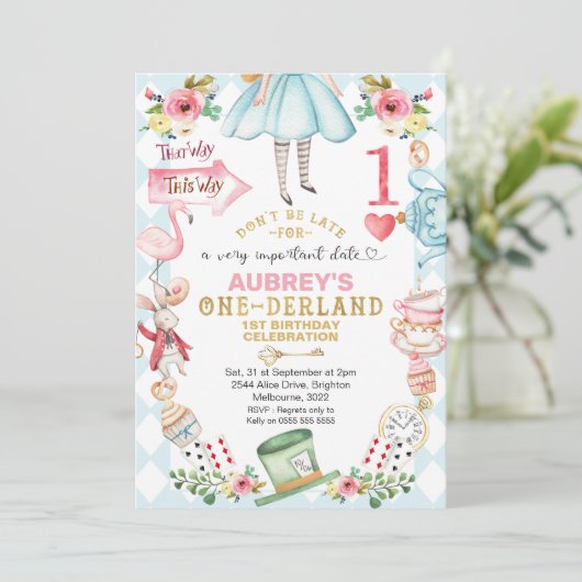 ブルーダイヤモンドハートアリス一面一誕生日 招待状 (スタンド正面)