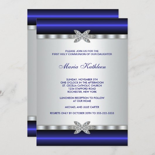 ブルーダイヤモンドホワイトガールズファースト聖餐式 招待状 (正面/裏面)