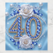 ブルーダイヤモンド真珠とホワイトローズ40歳の誕生日 ワインラベル (シングルラベル)