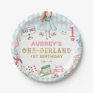 ブルーダイヤモンド金ゴールドアリスワンダーランド第1誕生日 ペーパープレート