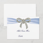 ブルーダイヤモンド リボン ウェディング テーブル プレイスクカード 招待状 (正面/裏面)