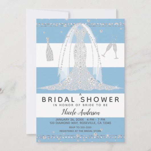 ブルーダイ航海のアモンド結婚のドレスブライダルシャワー 招待状 (正面)