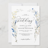 ブルーダスティイエローディンティフローラボタニカル結婚ズ 招待状 (正面)